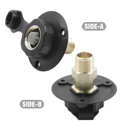 Image of Saihisday Flange RV Fresh Water Inlet, 3 /4 NH Female to 1 /2 NPT Male RV City Water Inlet with Check Valve, RV Water Connection Inlet with Dust Plug for RV Camper Motorhome Trailer Marine