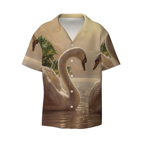 Chemise manches courtes homme imprimé cygne contre la chaleur avec poche utile