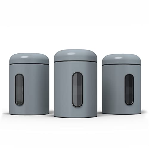 stardis Vorratsdosen 3er Set 1,9 L mit Deckel & Sichtfenster für Lebensmittel, stabiler Vorratsbehälter, Metalldosen für Kaffee, Tee, Cerealien, Kaffeedose, Anti-fingerprint-Beschichtung grau