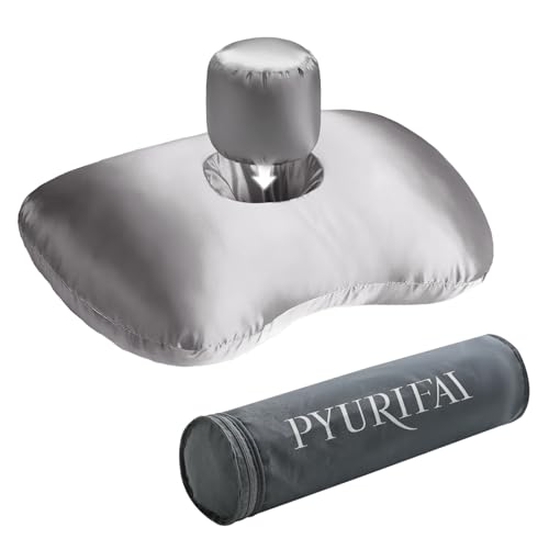 Pyurifai Piercing Pillow - Ear Piercing Pillow With Foam Plug, Adjust Shredded Memory Foam Picrcing Pillow For Side Sleepers, Donut Pillow For Ear With 4x4'' Hole, Ergonomic Curved Design, Silver Grey