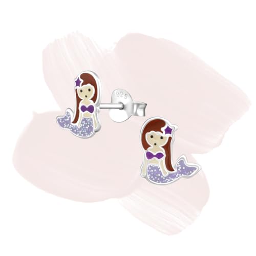 Laimons Pendientes infantiles de plata de ley 925 con diseño de sirena, color morado, Plata,...