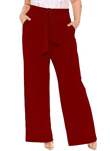 Image of FRAULEIN Women's Western Stylish Trousers Relax Fitting Belted Wide Leg [S - 5XL] Size Pants
