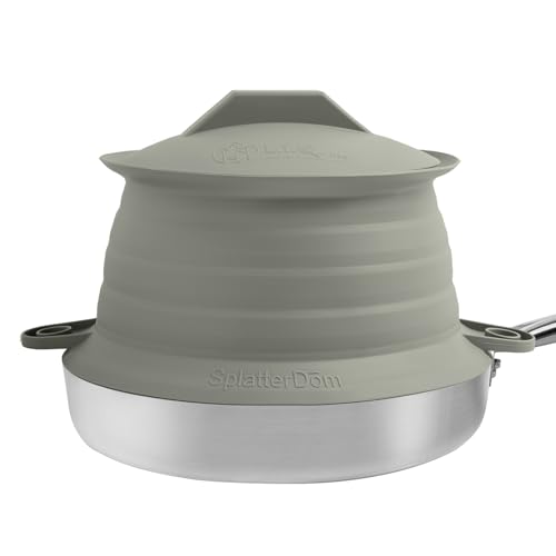 L.I.Q Silicone Splatter Guard – Fits 8 and 10 Inch Pots (20 and 25 Centimeters) – Microwave Safe and Durable SplatterDom - Includes 8” Lid - Food and Oil Splash Guard (Smoke, Small)