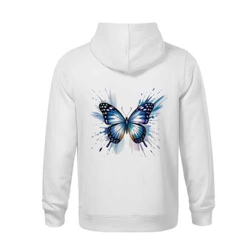 Kids Watercolor Blue Butterfly Boys Girls Lightweight Kangaroo Pocket Fleece Hoodies3