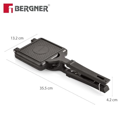 Image of Bergner Senator Sandwich Toaster, Non-Stick, PFOA Free, Design for Perfect Sealing, Sturdy Handles, Even Heating Grill /Toast Sandwiches in Minutes, Cast Aluminium, Gas Stove Compatible