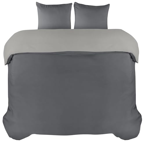 Image of Utopia Bedding Duvet Cover 220x240 Set - Microfiber Comforter Cover 240x220 cm + 2 Pillowcases 65x65 cm - Dark Gray /Light Gray