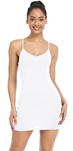 Image of Qaffier Full Slips Dress for Women Adjustable Spaghetti Strap V Neck Under Dress Camisole Mini Slip Dress