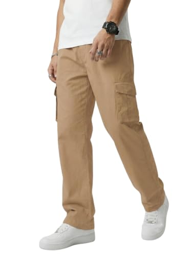 Image of Leriya Fashion Men Cargo Pants | 6 Pocket Cotton Cargo Joggers for Men | Loose Fit Stylish Pant with Pockets | Casual Baggy Trousers & Streetwear Lower (Available in Plus Size)