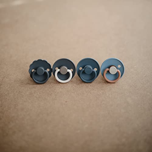 Image of FRIGG Daisy SilkySoft Silicone Baby Pacifier | Made in Denmark | BPA-Free (Dark Navy /Sandstone, 0-6 Months)