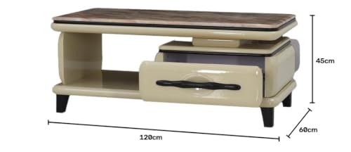 Image of Royaloak Boston American Marble Center Table | Art Marble | HDF with High Glossy Finish | Drawer Storage | American Collection | Durable & Long-Lasting | Wooden Block Tapered Legs