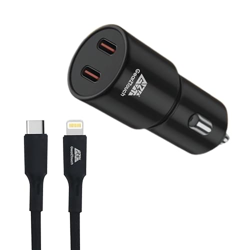 Image of 90W Dual Port Fast Smart Car Charger with 1.2M C-I Cable SuperVooc All Metal PD Quick 45W + 45W Fast Charger Compatible with iPhone & Android Samsung, Vivo, Oppo & Tablets All Brand-Black
