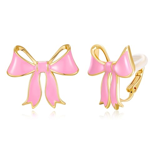 YUJIE Clip On Earrings Cute Bow Earrings for Women Black Pink Bowtie Non- pierced Jewelry