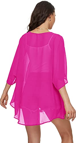Image of Indian Trendy Women's Solid Puff Sleeve Kimono Cardigan Loose Cover Up Casual Blouse Top Chiffon