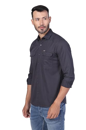 Image of Men's Cotton Twill Utility Shirt | Full Sleeve Button-Down Casual Shirt | Dual Chest Pockets | Comfortable Regular Fit | Everyday Wear