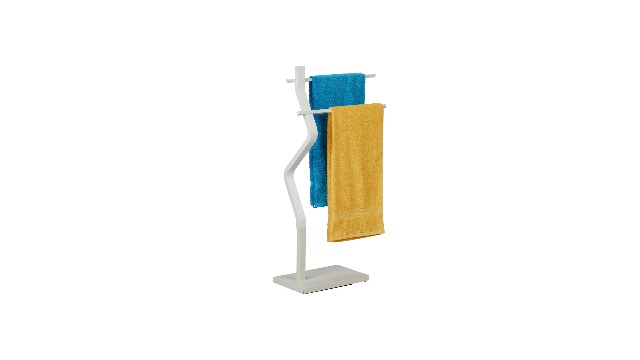 Relaxdays Porte-Serviettes 2 Barres En Acier Et MDF - Support Non Fixe Salle De Bain Argenté/Marron
