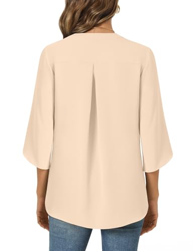 Anyally Women's Chiffon Blouses 3/4 Sleeve Summer Dressy Tunic Tops Casual Loose V Neck T-Shirts4