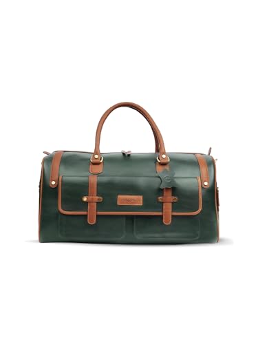Image of Premium Leather Duffle Bag for Men & Women | Genuine Leather Travel, Gym & Office Bag | Stylish Handcarry & Sling Weekend Cabin Luggage Bag|Green