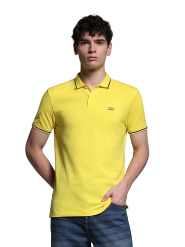 Image of Jack & Jones Men's Yellow Polo Collar Slim Fit T-Shirt