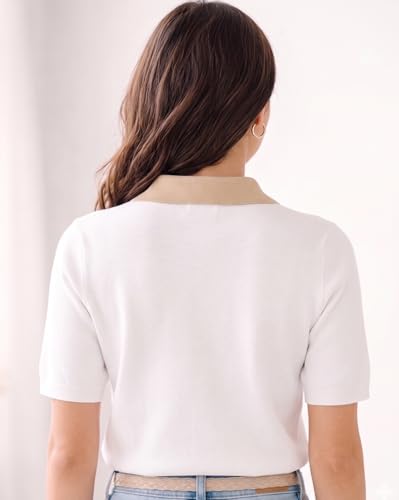 Image of AUSK Women's Casual Summer Polo Knit T-Shirt | Zip Collar Top | Half Sleeves | Ribbed Panel Design | Lightweight Comfort | Regular Fit