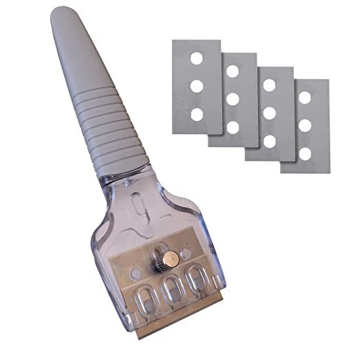 Cuchilla para vitrocerámica profesional. Rascador de vitrocerámica con 4 cuchillas de alta durabilidad. Rascador de vidrios, suelos y juntas. Limpia vitrocerámica con mango suave y ergonómico Cover