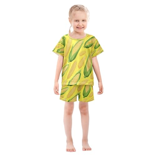 Pajama Sets Short Sleeve Corn Pattern Print Soft Cotton Summer Sleepwear 2 Piece PJS Size 5-14T4