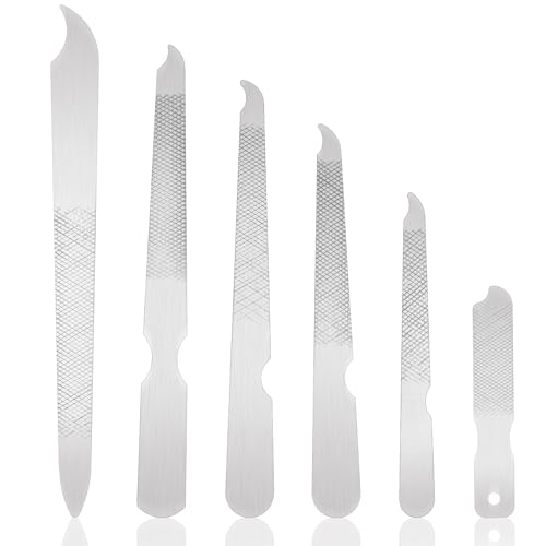 QFGasre Lot de 6 limes à ongles double face en acier inoxydable avec pointe incurvée pour ongles naturels