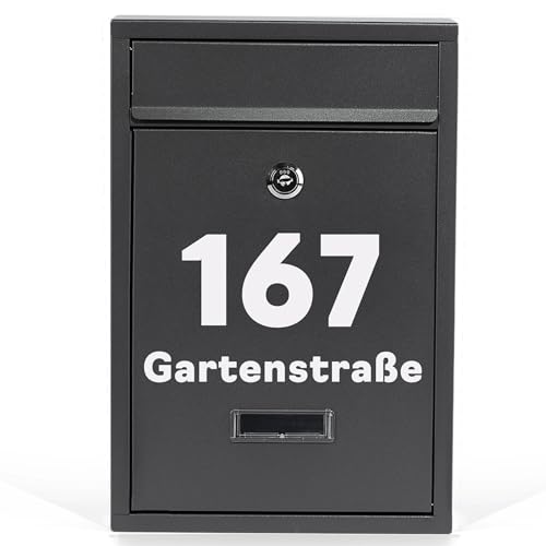 Gustav Briefkasten Klein in Anthrazit grau (RAL 7016) Personalisiert mit...