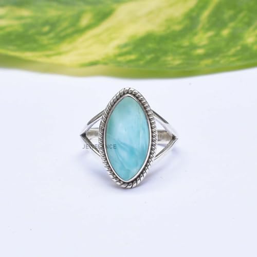 Fine Sterling Silver Ring For Womens Natural Larimar Ring Sterling Silver Wedding Ring Blue Gemstone Split Shank Ring2