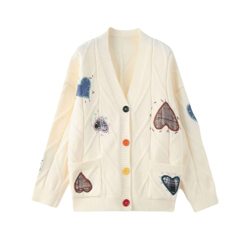 FindThy Women's Embroidered Heart Cardigan Sweater Button-Down