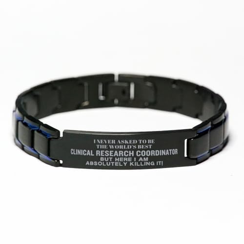 Christmas Clinical Research Coordinator Engraved Black Metal Bracelet for Men, I Never Asked to be The World's Best Clinical Research Coordinator but here I am Killing it! Adjustable Clinical Res