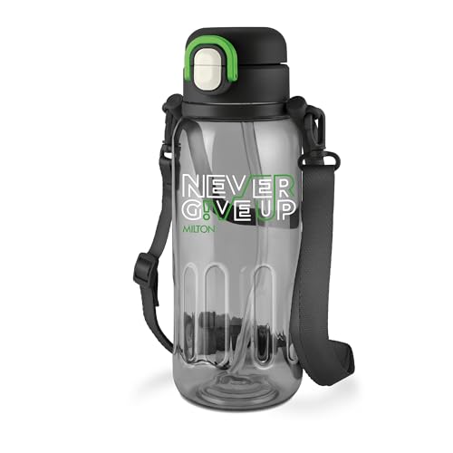 Image of MILTON Regan 1000 2-in-1 Lid Sip or Gulp Water Bottle 1 ltr | Sturdy Handle And Strap | BPA Free| Food-Grade | One-Touch Open | Leak-Proof | Ideal for Office, School, College, Gym, Black