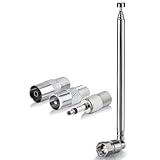 Minadax Radio & TV Teleskop Antenne – Digitale und Analoge Empfangsantenne mit 3 Adaptern - DVB-T/T2, DVB-C, FM und DAB
