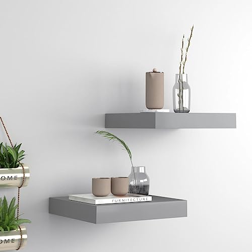 JHQHSM Estantería flotante gris, 2 unidades, tablero de fibra de densidad media, 23 x 23,5 x 3,8 cm, con marco de metal, sistema de fijación invisible para montaje en pared estable y presentación
