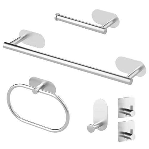 Kit Acessórios Para Banheiro em Aço Inox com 6 Peças e Fixação 3M Prata