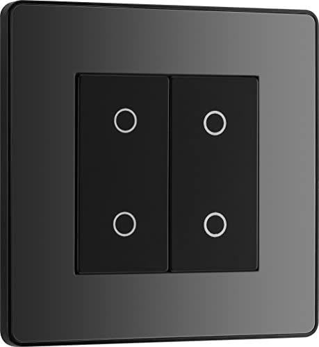BG Electrical Double Master/Primary Touch Dimmer Wall Light Switch, 2-Way, Trailing Edge, Screwless Front Plate, Evolve, Black Chrome, 200W, PCDBCTDM2B