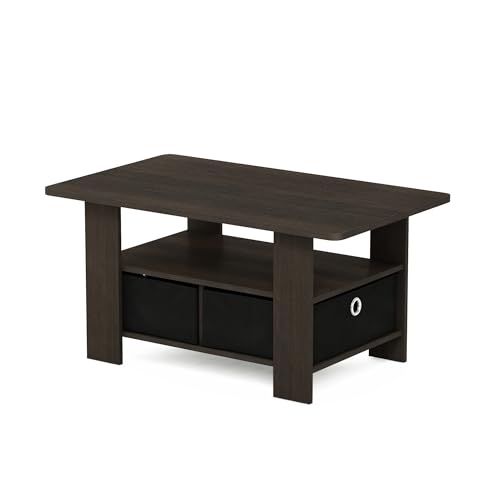 Furinno Coffee Table with Bins, Dark Brown/Black