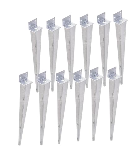 Aqbau® 12er Set Einschlag-Bodenhülse L 40 x 500 mm, Pfostenträger, Einschlaghülse, Einschlagbodenhülse Feuerverzinkt, Bodenhülsen für holzpfosten, Einschlaghülse, Erdspieß, L form