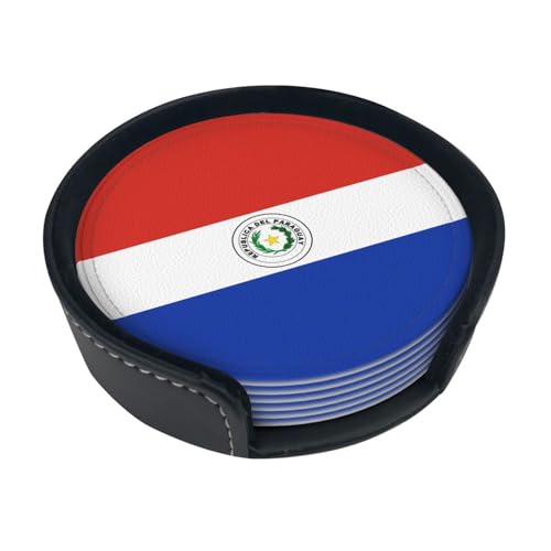 Dessous de Verre imprimé Drapeau du Paraguay (Lot de 6) • Dessous de Verre Ronds pour café, bière, vin • Décoration pour la Maison, la Cuisine ou Le Bureau