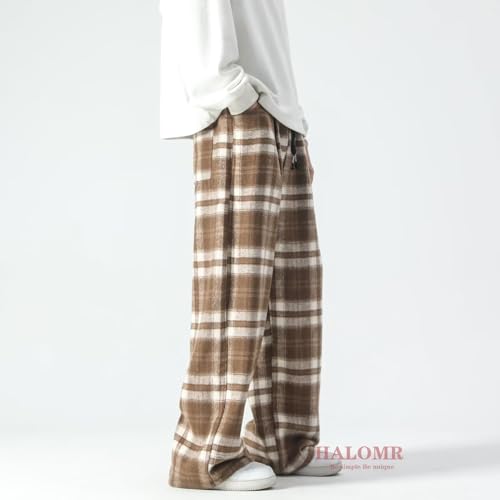 HALOMR Men's Baggy Pants Plaid Baggy Elastic Waist Pant Men's Wild Pants Expandable Waist Plaid Drawstring Waist S-4XL3