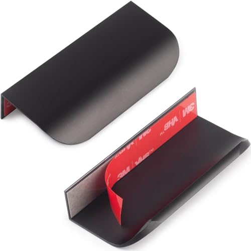 RVPEKUPE 5-Pack Adhesive Edge Finger Pulls for Cabinets No Drill Hidden Drawer Pulls Flat Stick On Cabinet Handles (Matte Black, 3.15' Length)