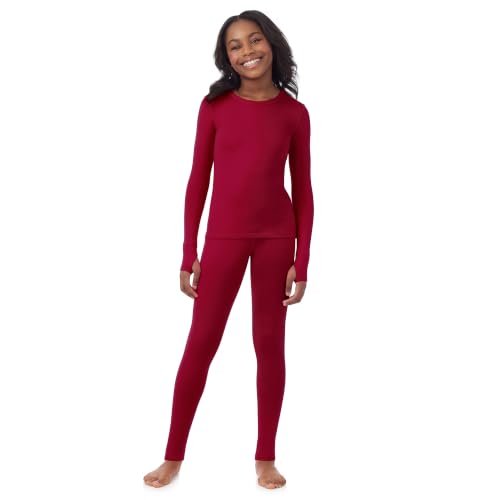 Image of Cuddl Duds Heavyweight 2 Piece Sets Base Layer Thermal Underwear for Girls | Winter Clothing, Fleece Lined Long Sleeve Top & Leggings, Soft Lounge Set for Cold Weather, Moisture Wicking Heat Retention