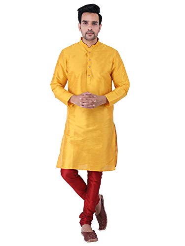 Image of HUZUR Men's Silk Solid Straight Long Kurta Pyjama Set| Ethnic Wear