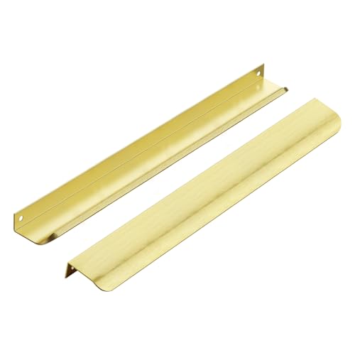Image of Gold Cabinet Handles Finger Edge Pulls 11.8 Inch CC 20 Pack | Low-Profile Finger Grip, Cabinet Door Edge Mount, Smooth Handle Shape, 5.9 Inch (150mm), For Drawers, Cupboards, Kitchen
