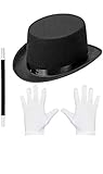 W WIDMANN MILANO Party Fashion 00130 - Verkleidungsset für Kinder, Zauberhut, Zauberstab, Zauber Handschuhe, Magie Accessoires, Karneval, Mottoparty, Schwarz/Weiß