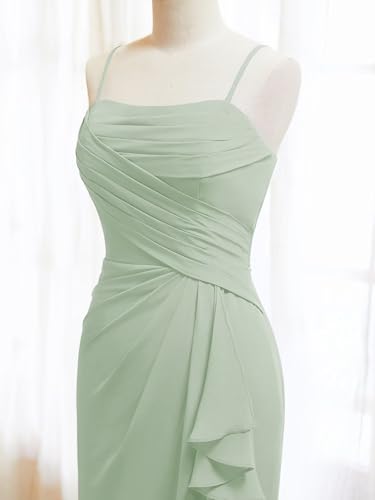 Image of MYDRESS Pleated Chiffon Bridesmaid Dresses for Wedding Spaghetti Straps Bodycon Ruffled Evening Formal Gown