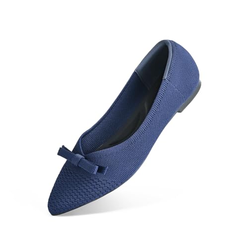 Women's Flats Bow Knit Ballet Flats Round Toe Comfortable Flats Dress Shoes Slip on Casual Dressy Flats for Office Work Foldable Soft Shoes Walking Flats