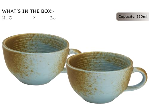 Image of Bodhi House Ceramic Soup and Coffee Wide Large Mug with Handle - Set of 2, 350 Ml Glossy Finish | Microwave Safe | for Maggi, Cappuccino, Latte, Green Tea - Light Blue