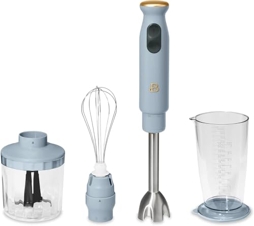 Beautiful 2-Speed Immersion Blender with Chopper & Measuring Cup, Stainless Steel Shaft, Quiet 250W Motor, Cornflower Blue Finish, Dishwasher Safe, Includes Whisk & 24 oz Beaker (Cornflower Blue)