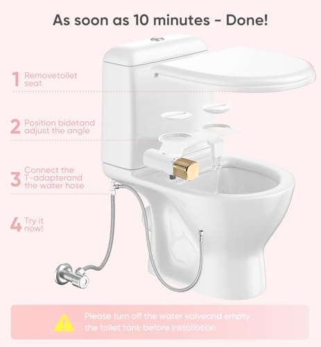 Image of Ultra-Slim Bidet Attachment, Posterior&Feminine Wash-(Retractable Dual Nozzles), Non-Electric Bidet Attachment for Toilet Seat, Adjustable Fresh Cold Water Pressure, Stainless Steel Inlet (Gold)