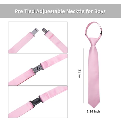 Image of Barry.Wang Boys Ties Pre-Tied Satin Solid Color Kids Tie Pocket Square Set Adjustable Formal Necktie Graduation School